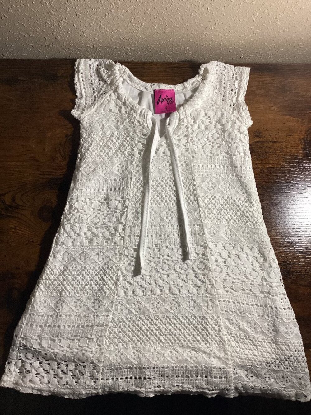 Aviva Girls Size 4 White Crochet Lace Boho Shift Dress